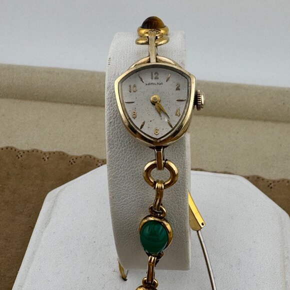 Vintage 1950s Hamilton Watch 10K GF with Carved Gem Scarabs Thor Triangular Case - Picture 1 of 8